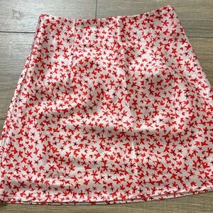 Princess Polly Red and White Floral A-Line Skirt